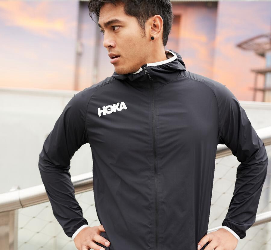 Hoka One One Jackets Mens Black - Full-Zip Wind - 71309NELO